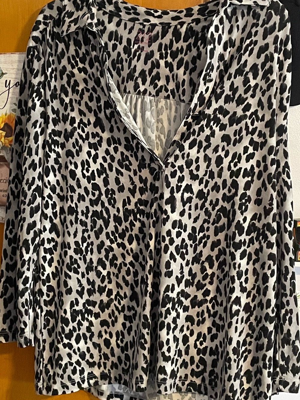 212 Collection Black and White Leopard Print Button-Up Blouse